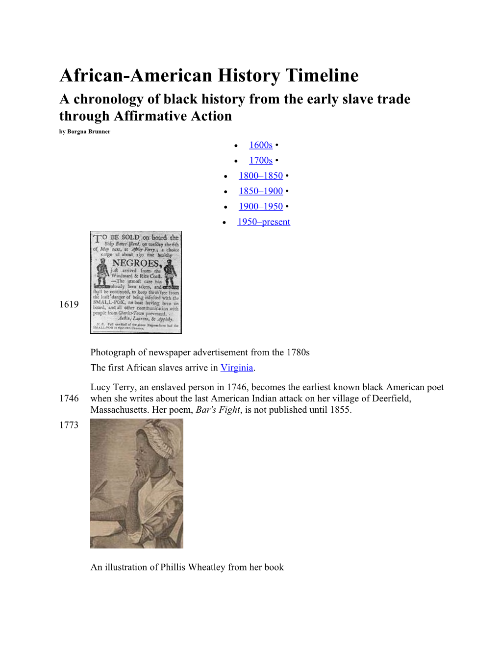 African-American History Timeline
