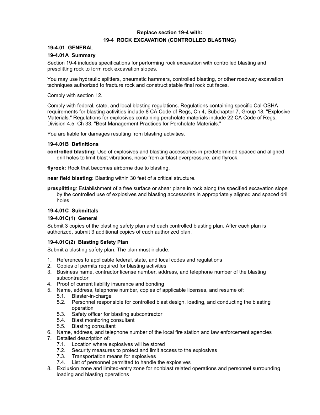 Section 19-4. Use for a Project with Rock Excavation