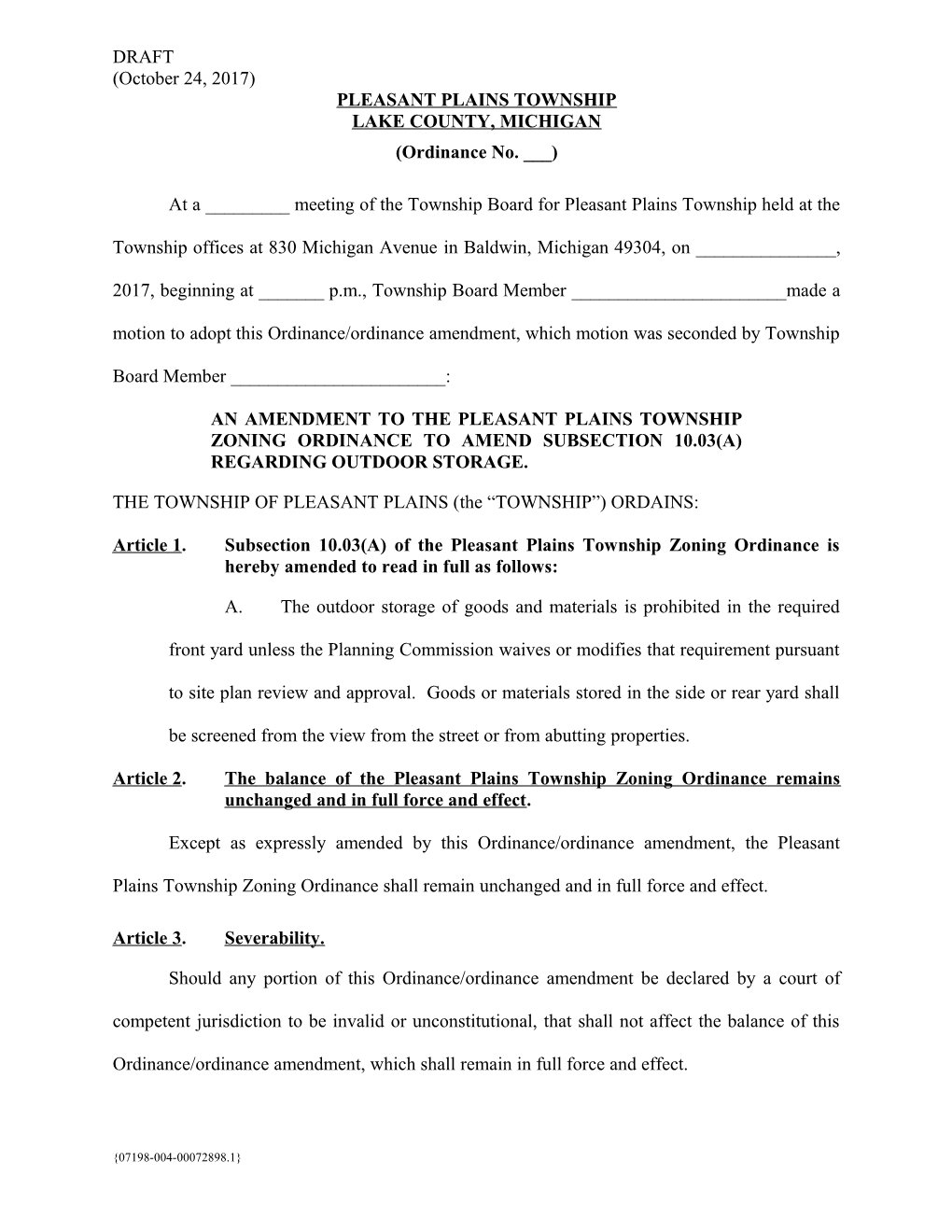 Pleasant Plains Twp; Ordinance Amendment (00051151;1)