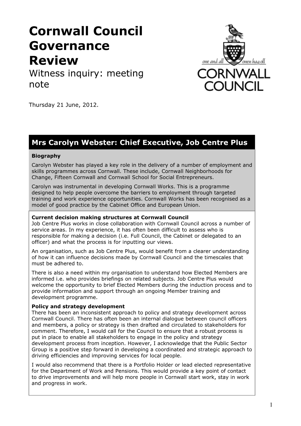 Briefing Note for Cornwall S Mps