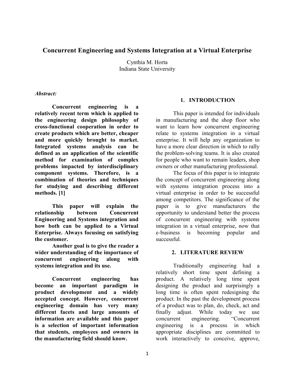Concurrent Engineering and Systems Integration at a Virtual Enterprise