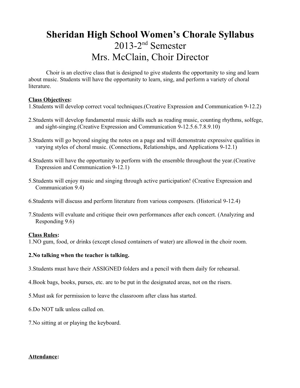 Sheridan High School Women S Chorale Syllabus