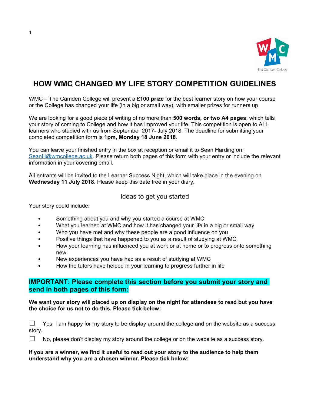 How Wmc Changed My Life Story Competition Guidelines