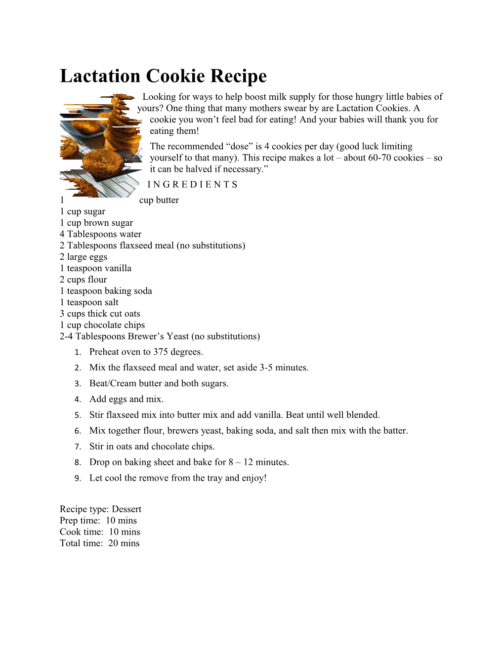 Lactation Cookie Recipe