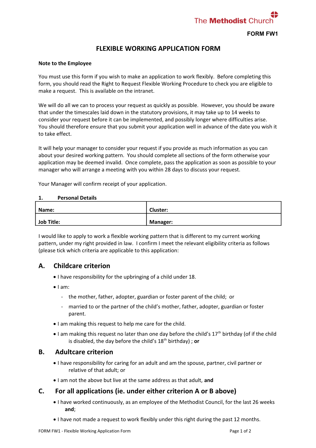 Flexible Working Application Form