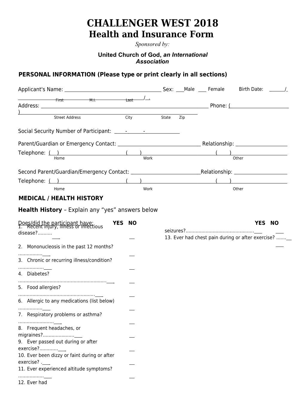 Health History & Examination Form