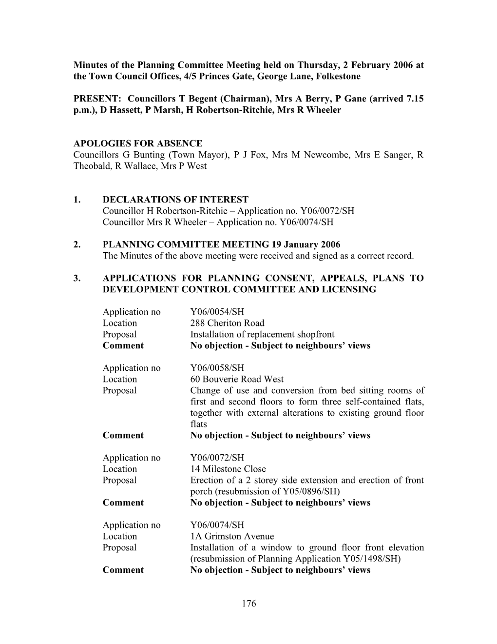 Minutes of the Planning Committee Meeting Held on Thursday, 2 February 2006 at the Town