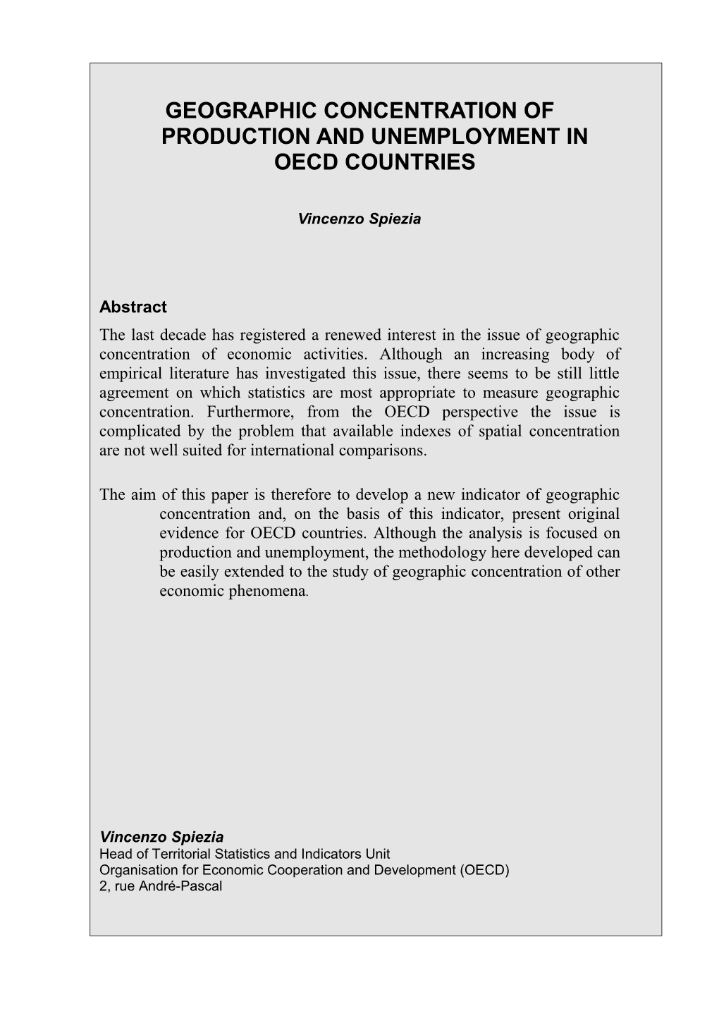 Geographic Concentration and Territorial Disparity in OECD Countries