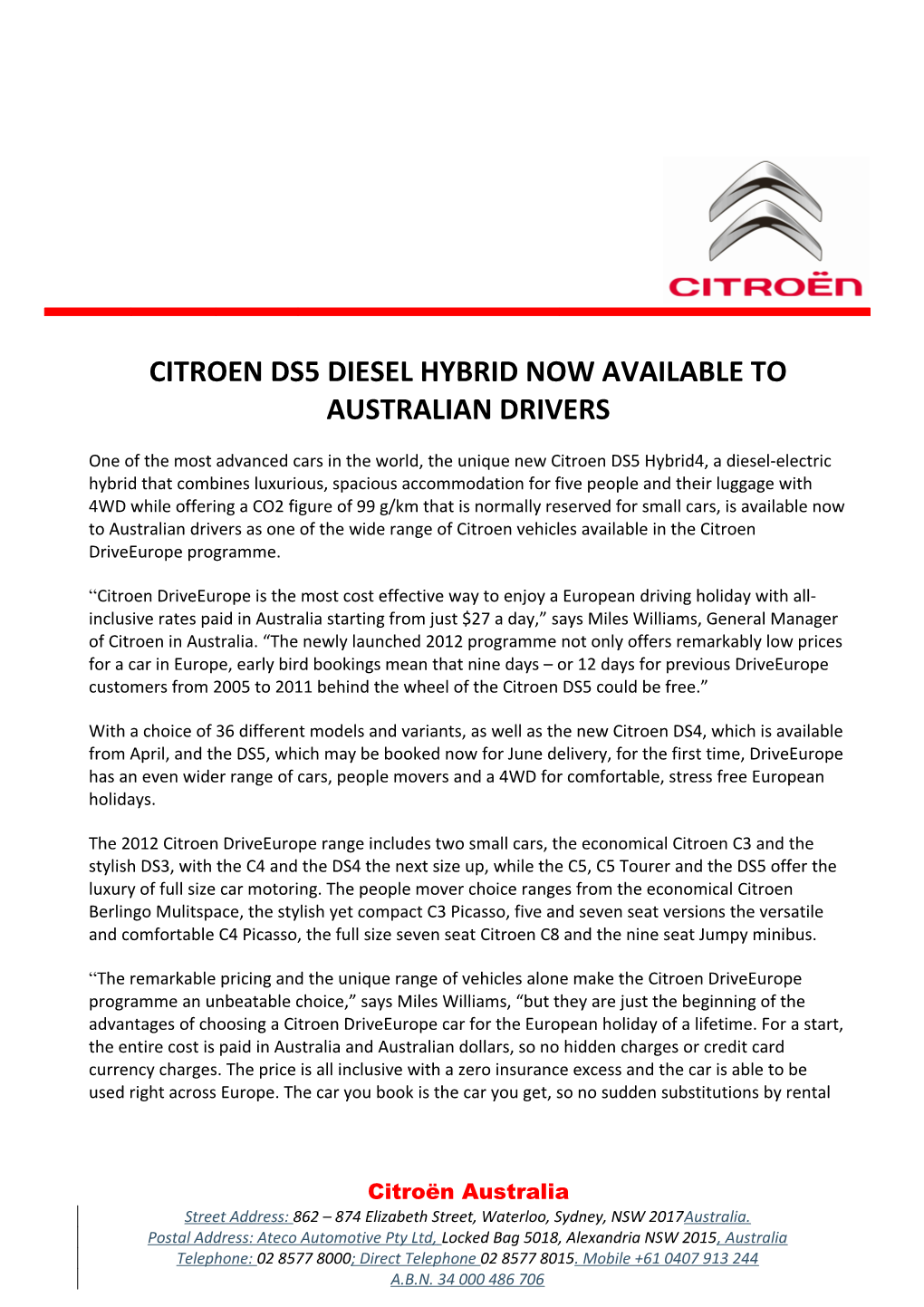 Citroen Ds5 Diesel Hybrid Now Available to Australian Drivers
