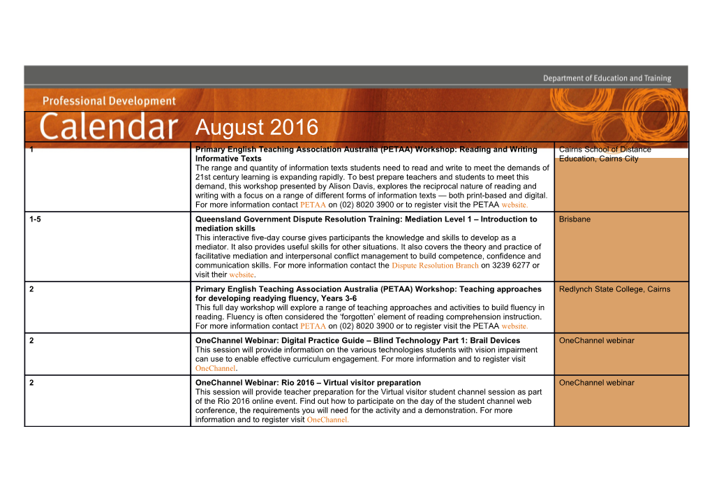 Professional Development Calendar of Events s2