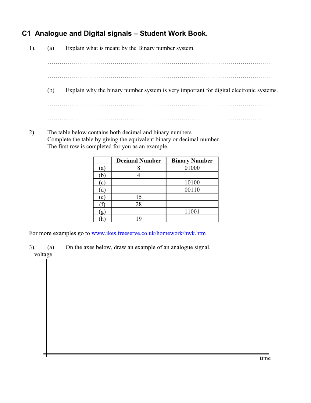 C1 Analogue and Digital Signals Student Work Book