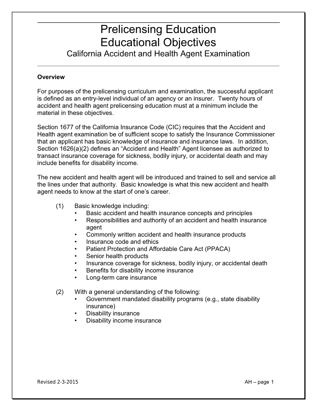 California Accident and Health Agent Examination