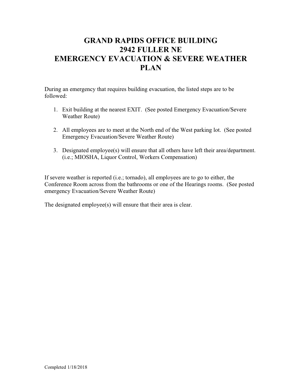 Emergency Evacuation & Severe Weather Plan