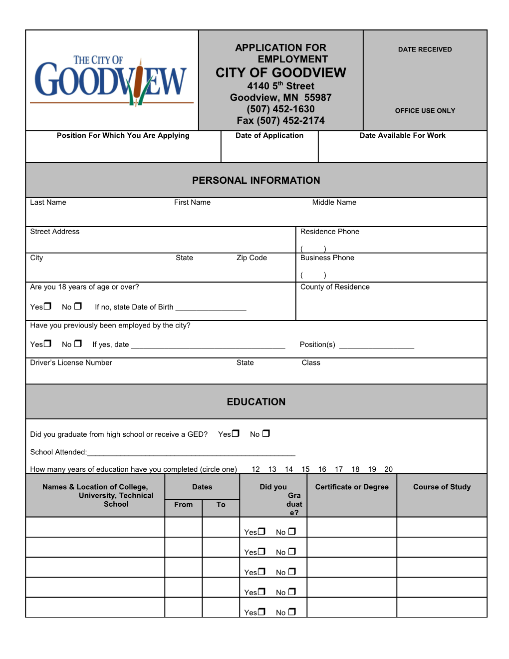 Application for Employment s78