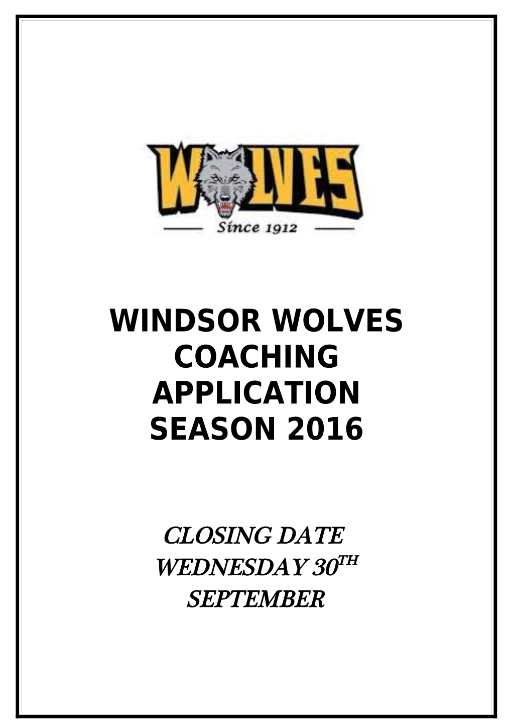 Windsor Wolves Coaching Application