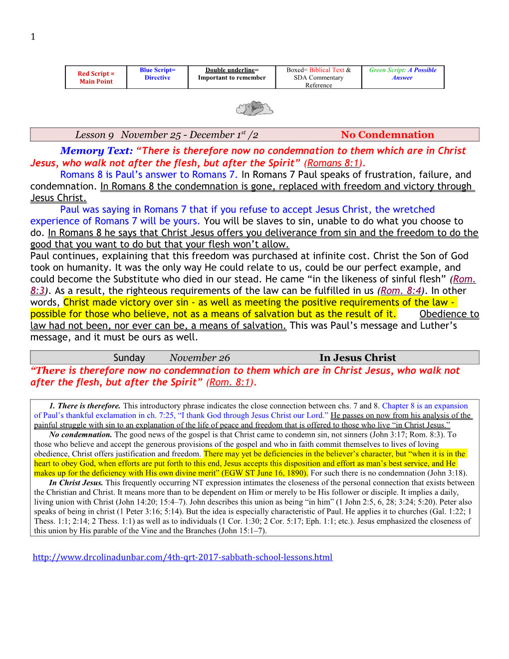 Lesson 9 November 25 - December 1St /2 No Condemnation