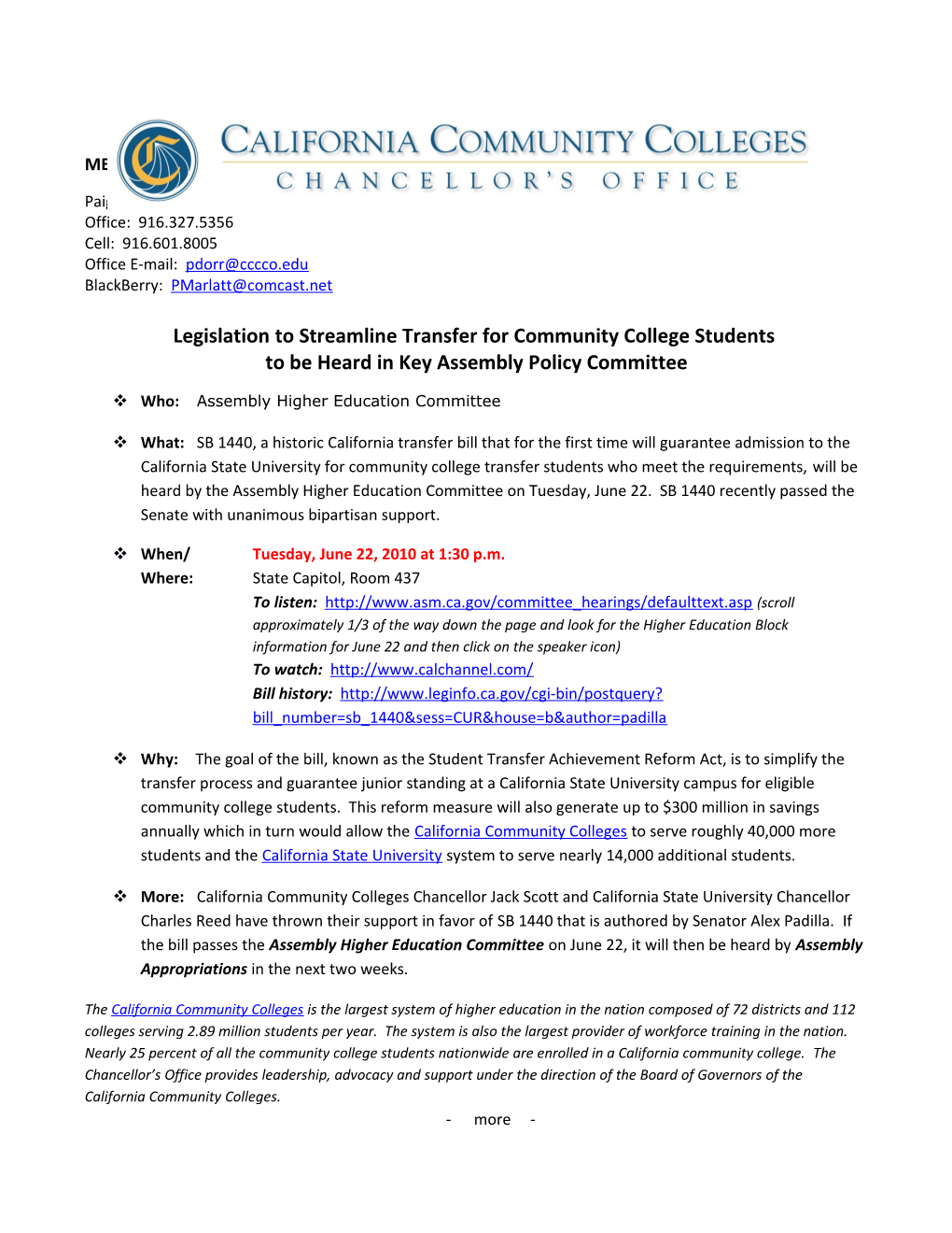Legislation to Streamline Transfer for Community College Students