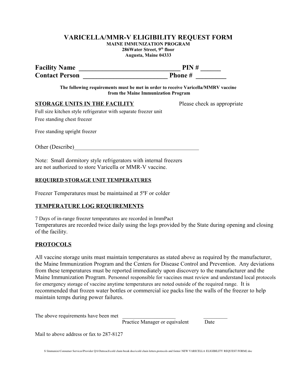 Varicella Eligibility Request Form
