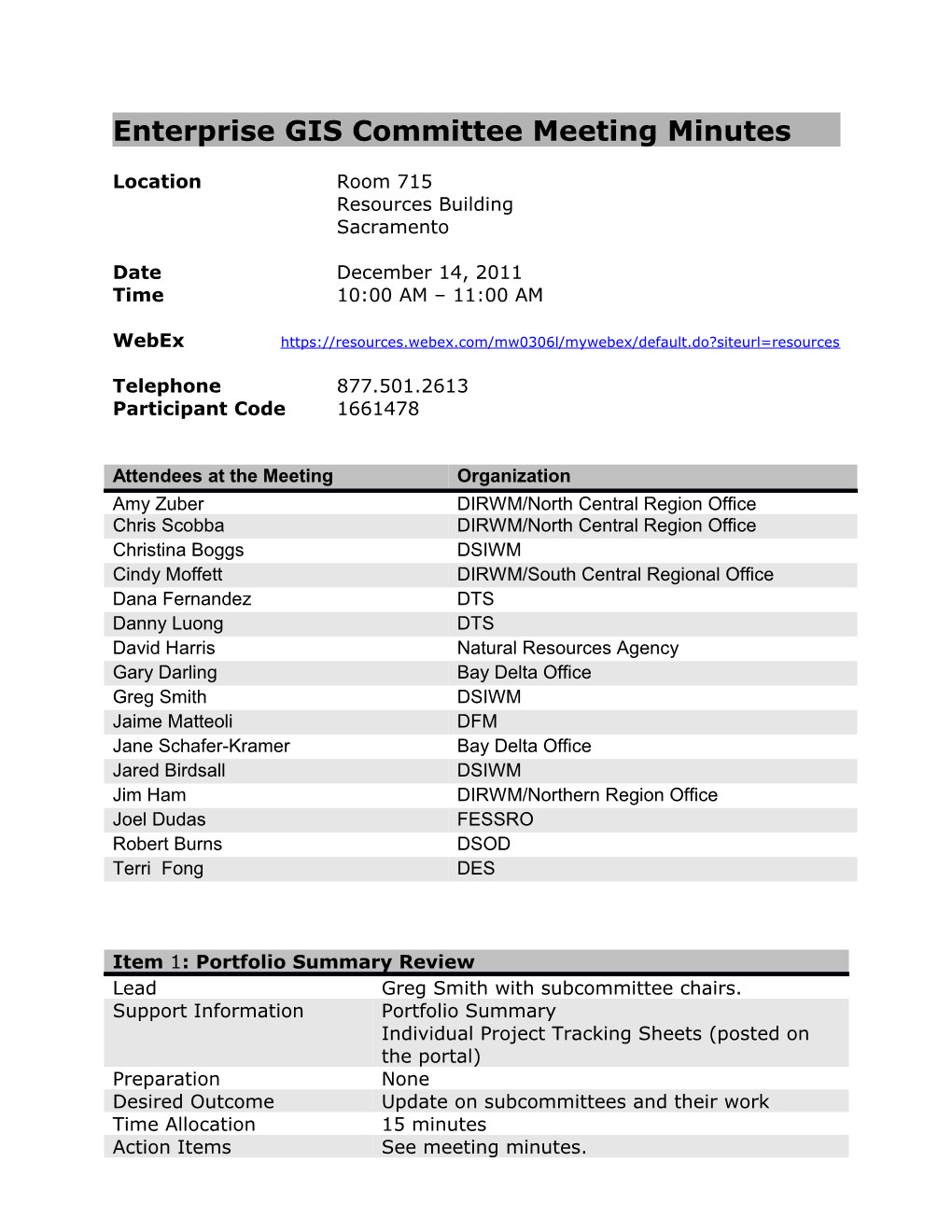 Enterprise GIS Committee Meeting Minutes