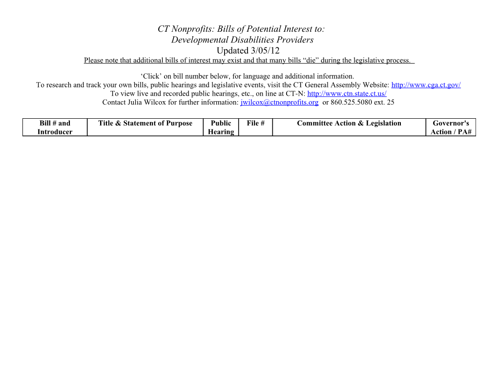 CT Nonprofits: Bill Tracking: Developmental Disabilities Providers Continued (JW) Page 2 of 6