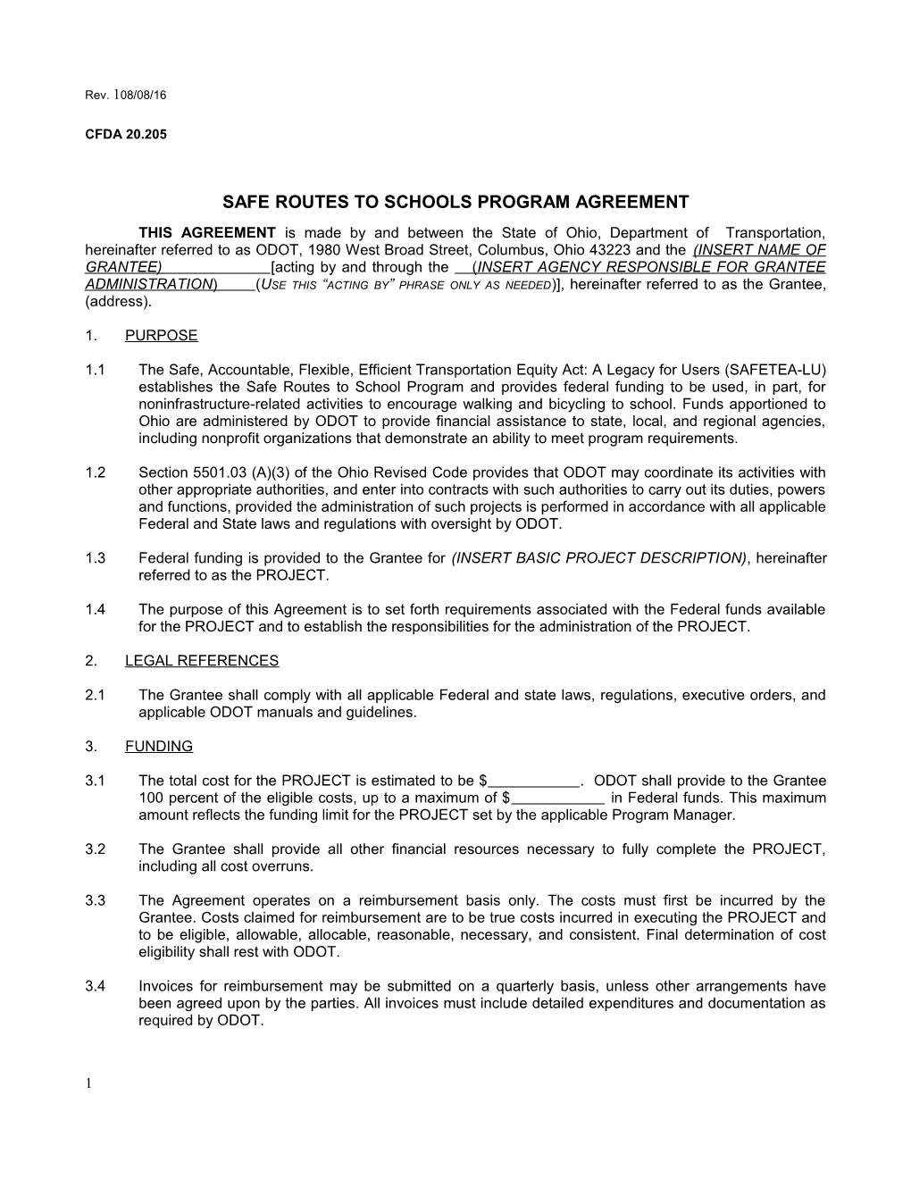 Safe Routes to Schoolsprogram Agreement