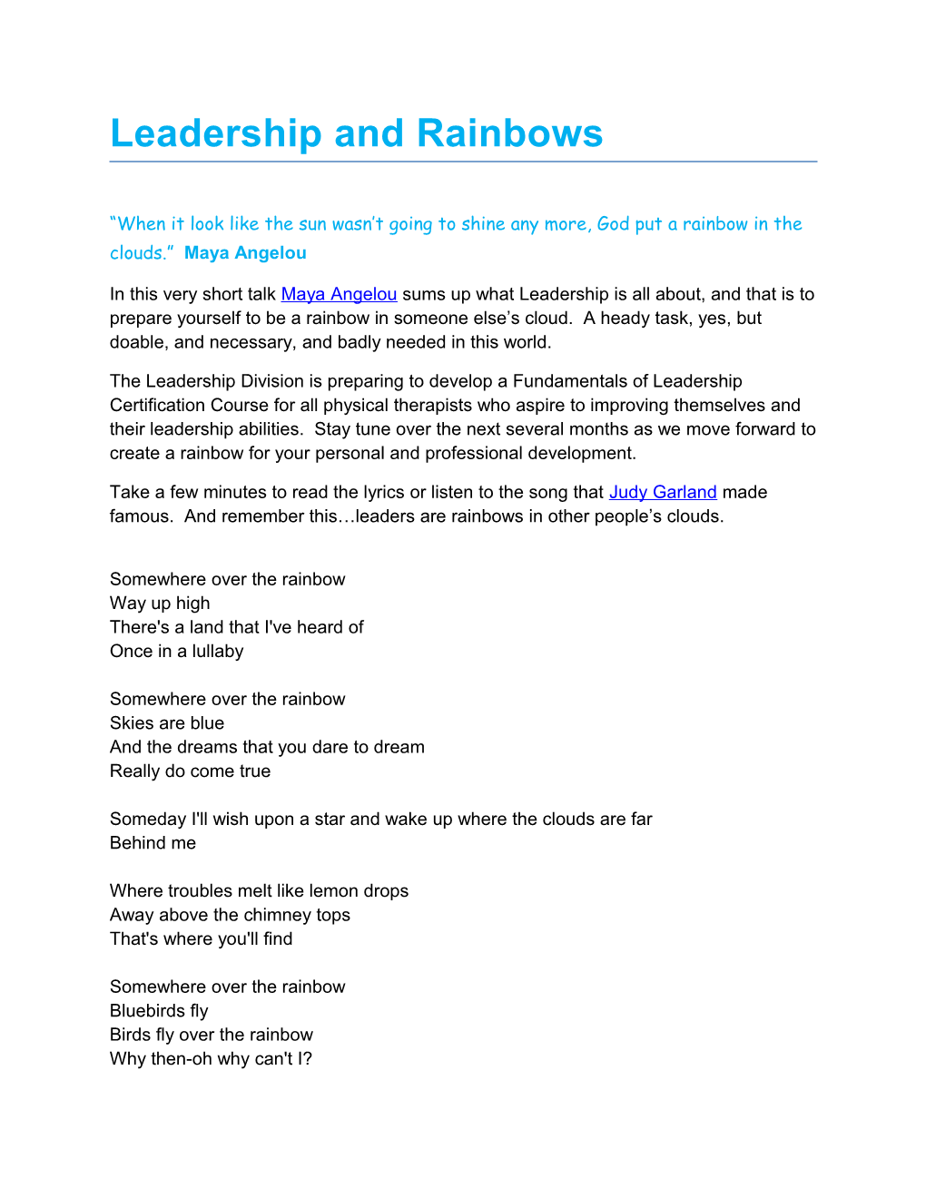 Leadership and Rainbows