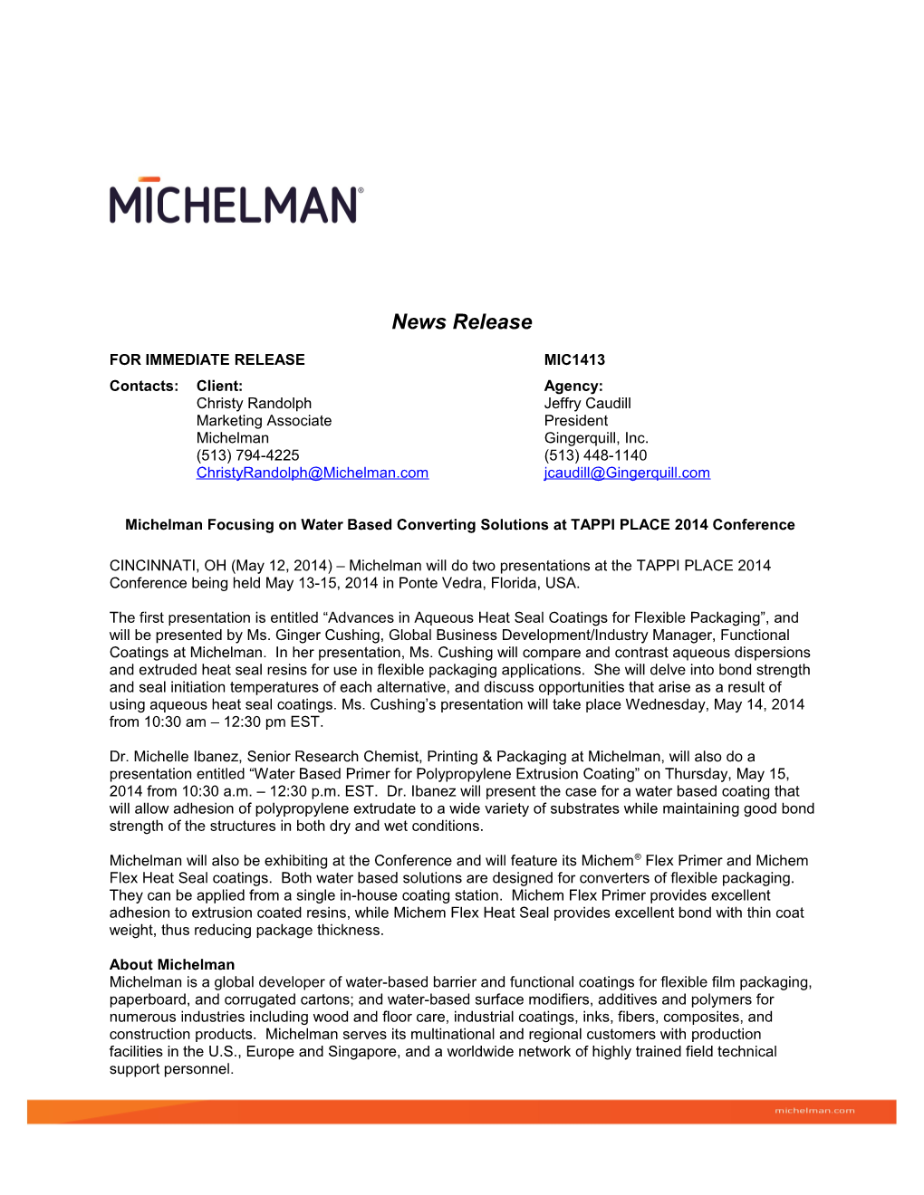 For Immediate Release Mic1413