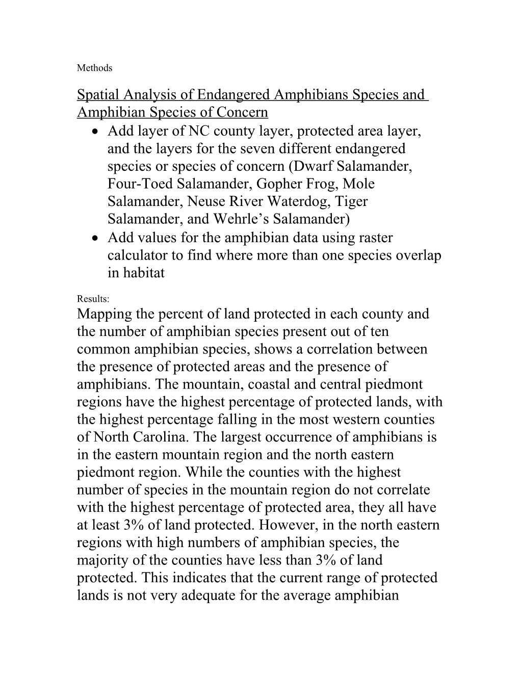 Spatial Analysis of Endangered Amphibians Species and Amphibian Species of Concern