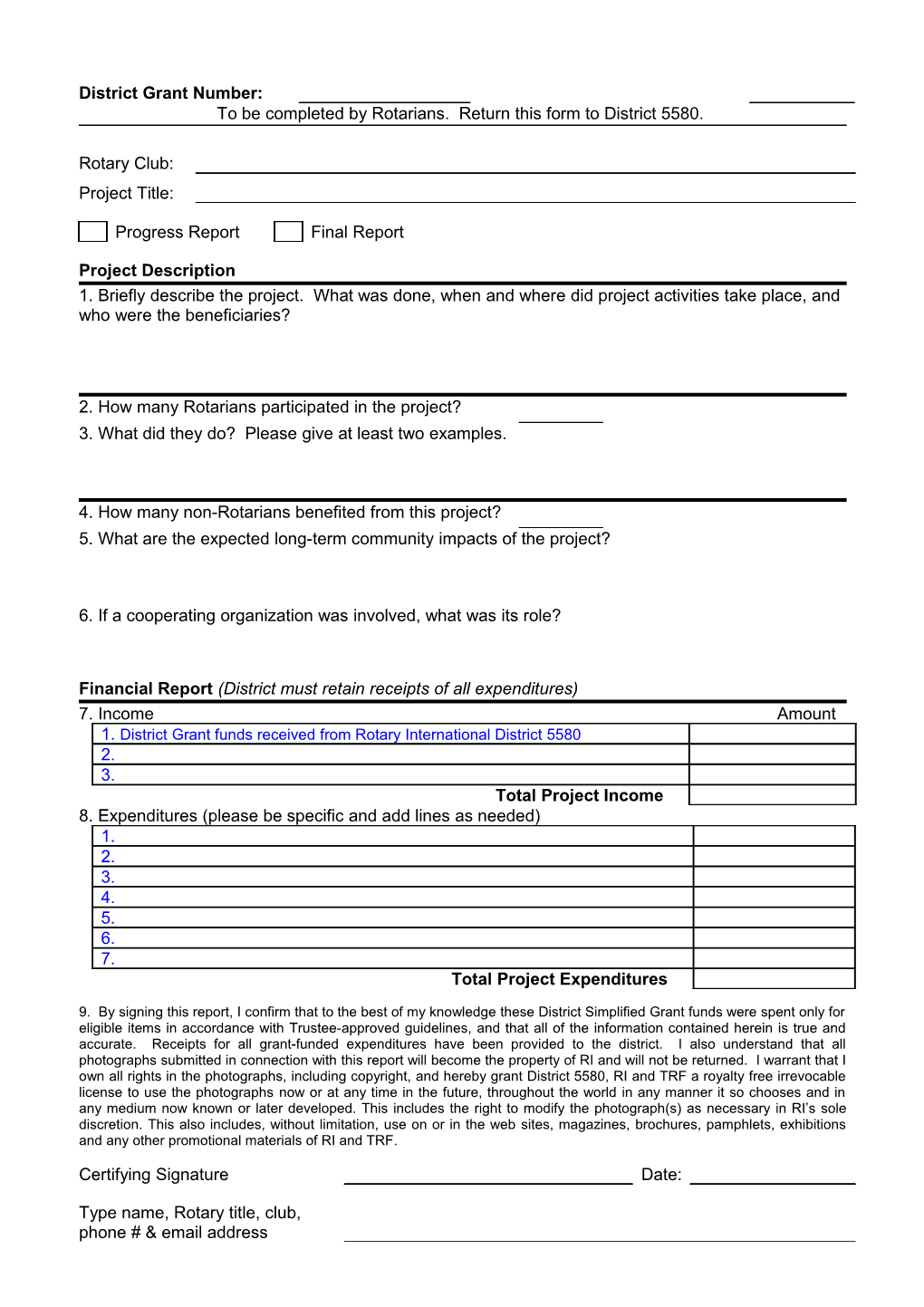 Individual Grants Report Form