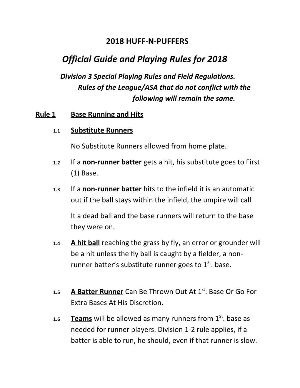 Official Guide and Playing Rules for 2018