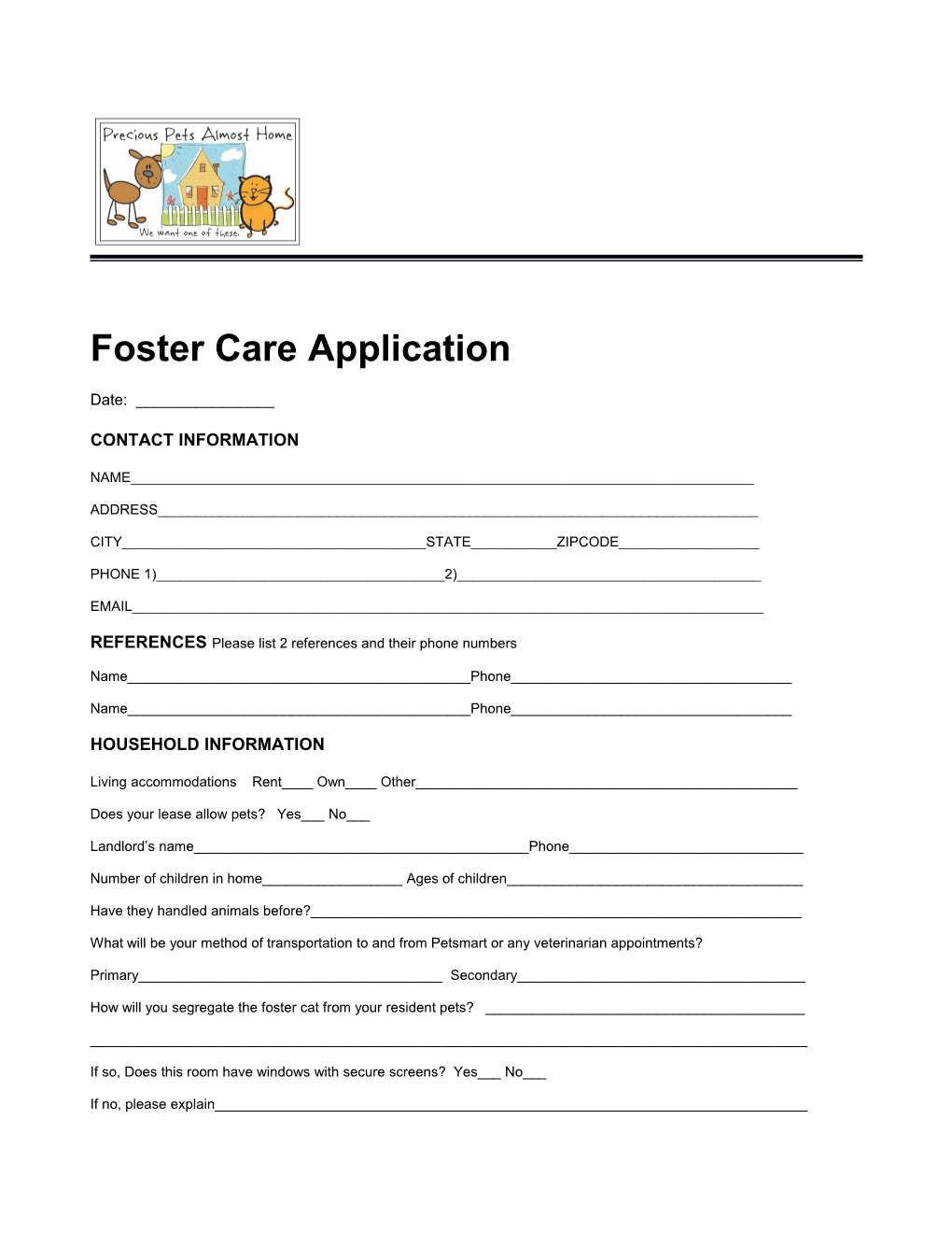 Foster Care Application