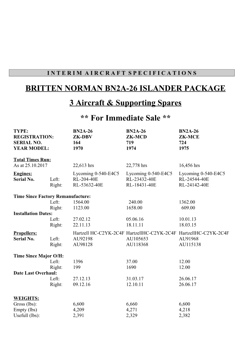 Britten Norman Bn2a-26 Islander Package