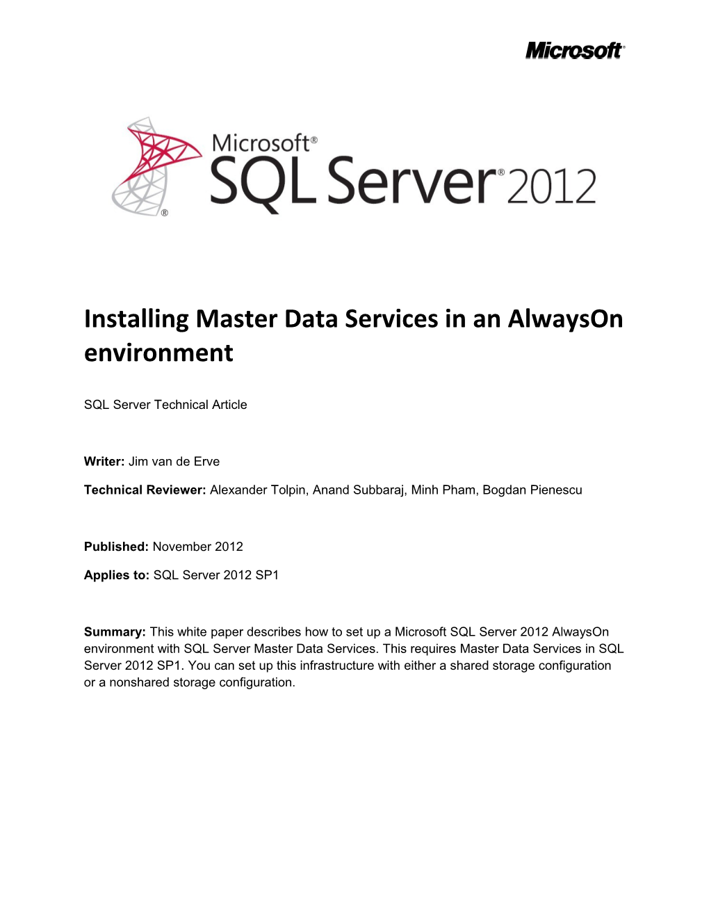 Installing Master Data Services In An Alwayson Environment