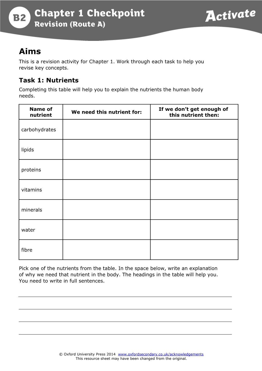 This Is a Revision Activity for Chapter 1. Work Through Each Task to Help You Revise Key