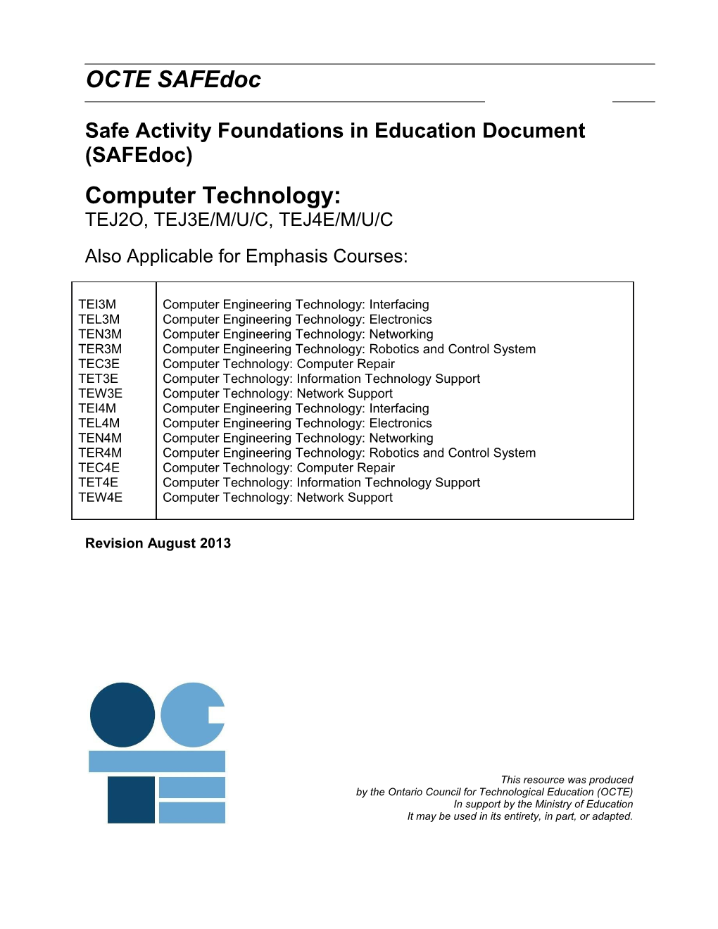 Safe Activity Foundations in Education Document