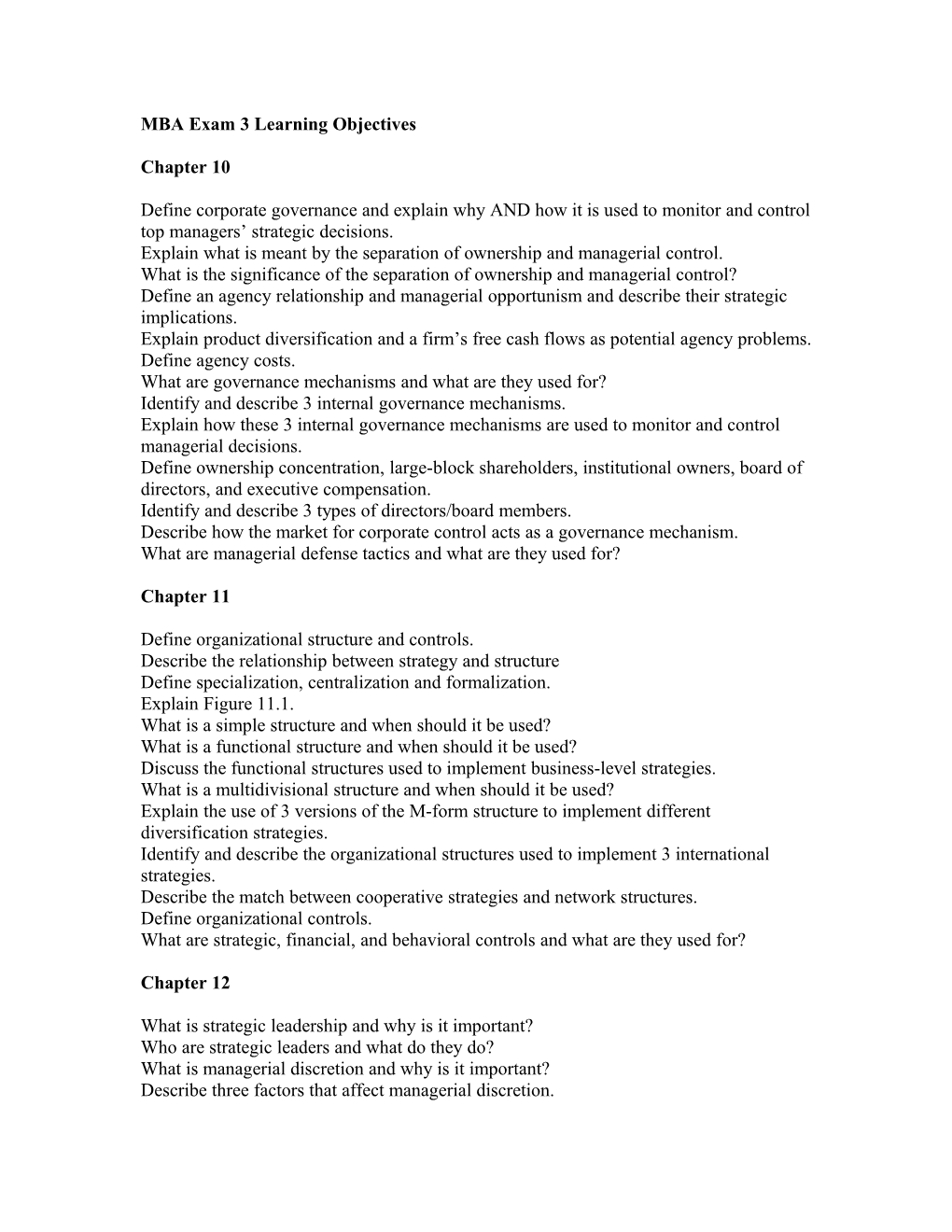 MBA Exam 2 Learning Objectives