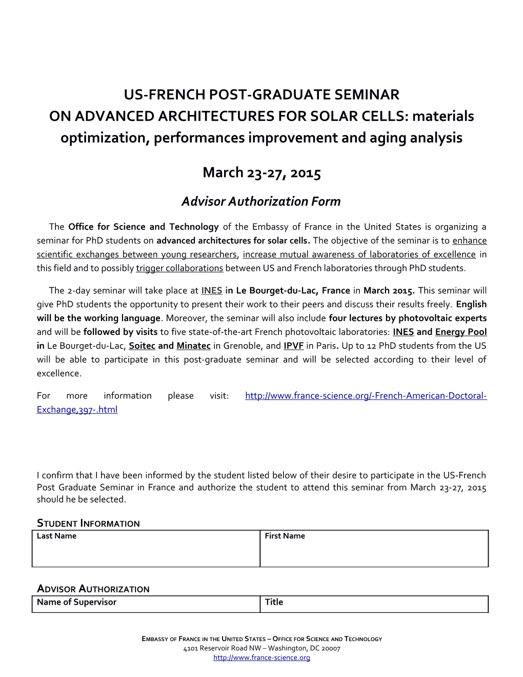 Us-French Post-Graduate Seminar