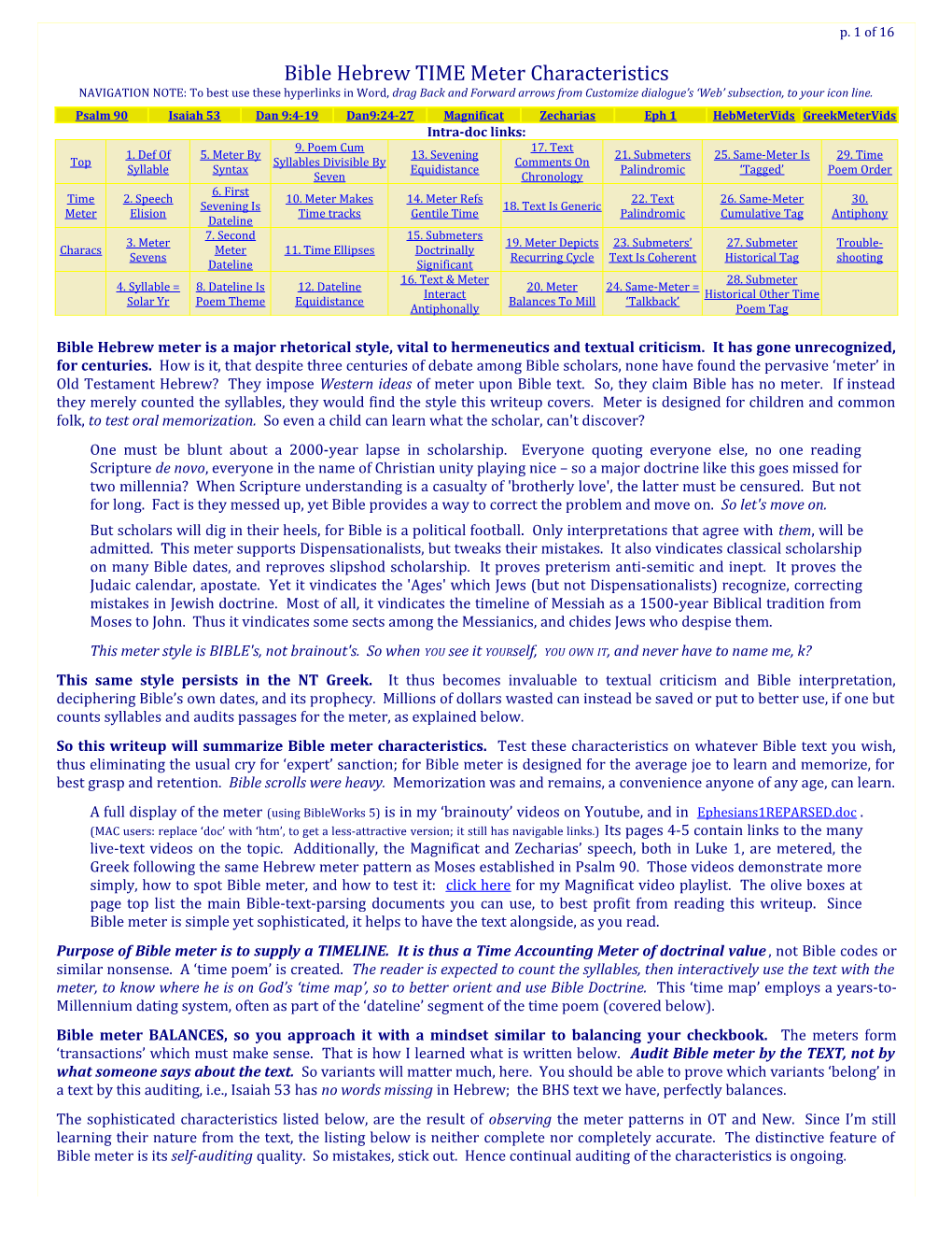 Bible Hebrew and Greek TIME Meter Characteristics