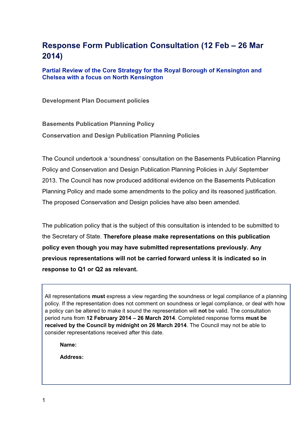 Partial Review of the Core Strategyfor Theroyalborough Ofkensington and Chelseawith A