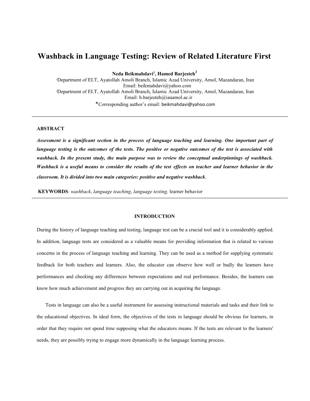 Washback in Language Testing: Review of Related Literature First