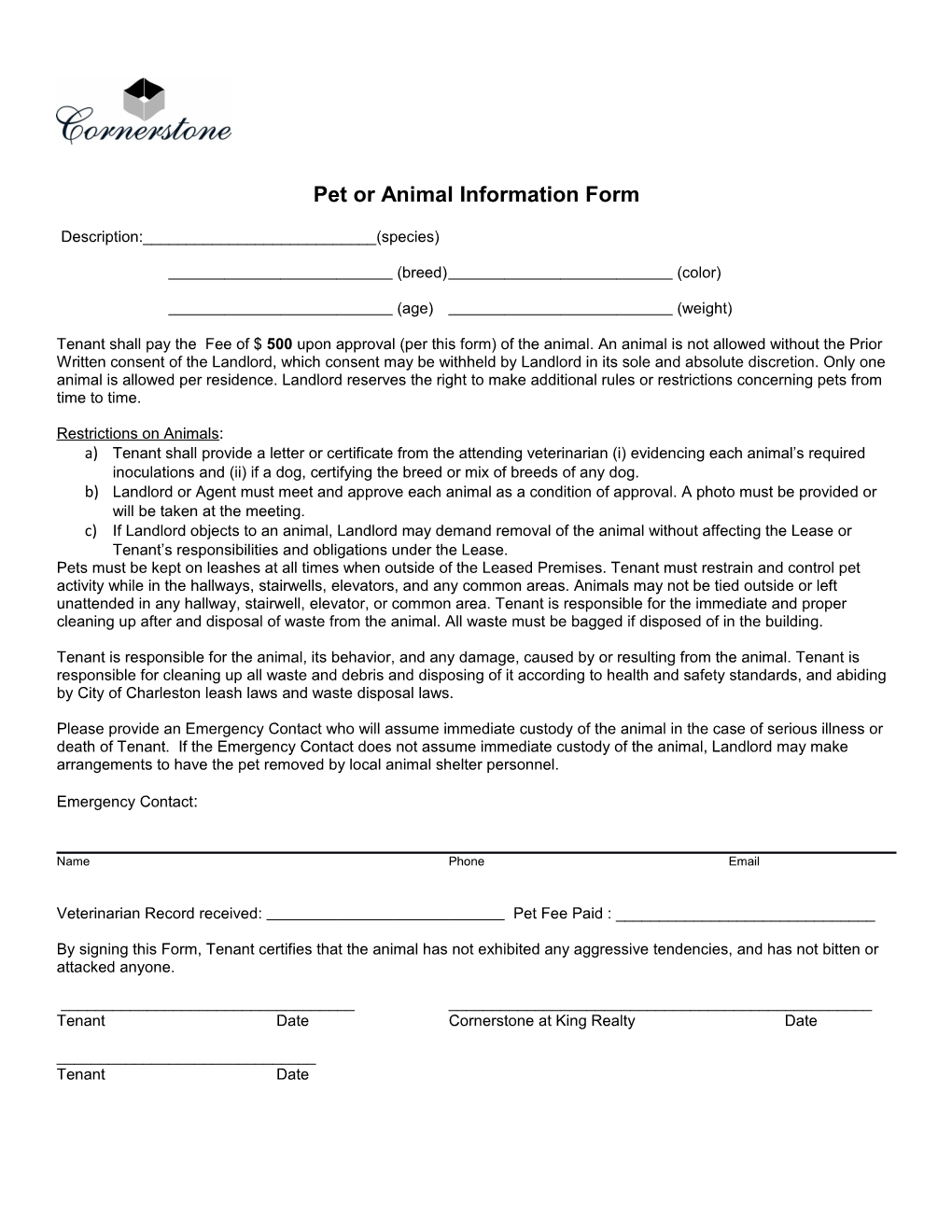 Pet Or Animalinformation Form