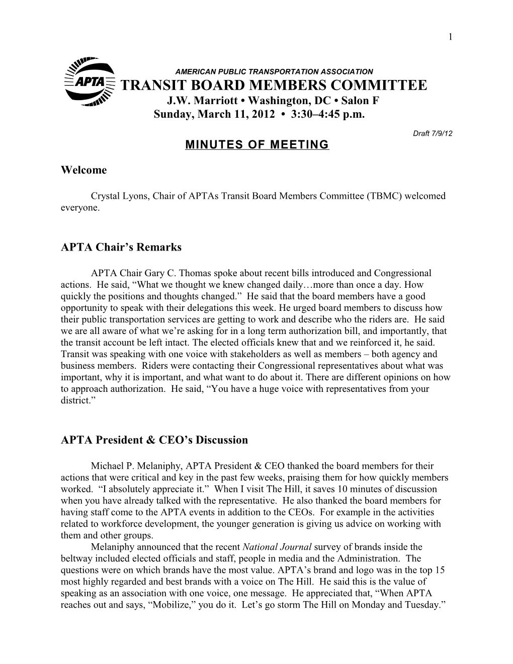Transit Board Members Committee - Minutes of March 2012 Meeting