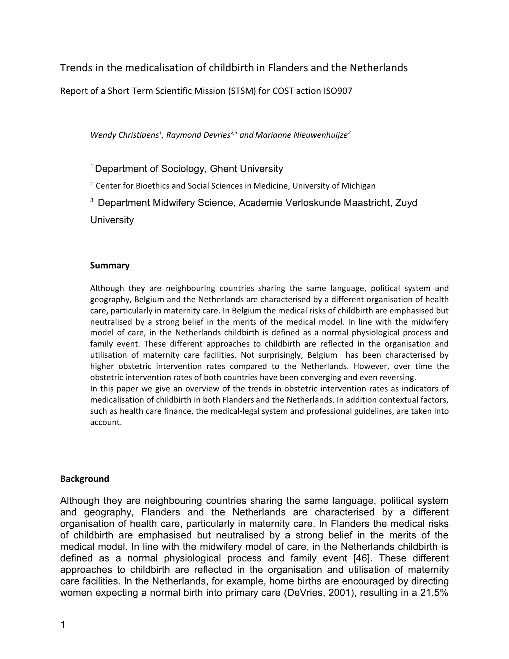 Trends in the Medicalisation of Childbirth in Flanders and the Netherlands