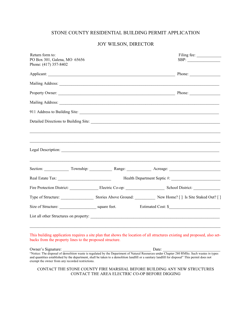 Stone County Residential Building Permit Application