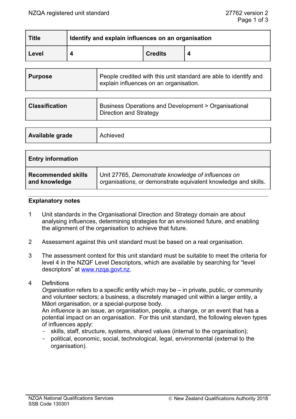 27762 Identify and Explain Influences on an Organisation