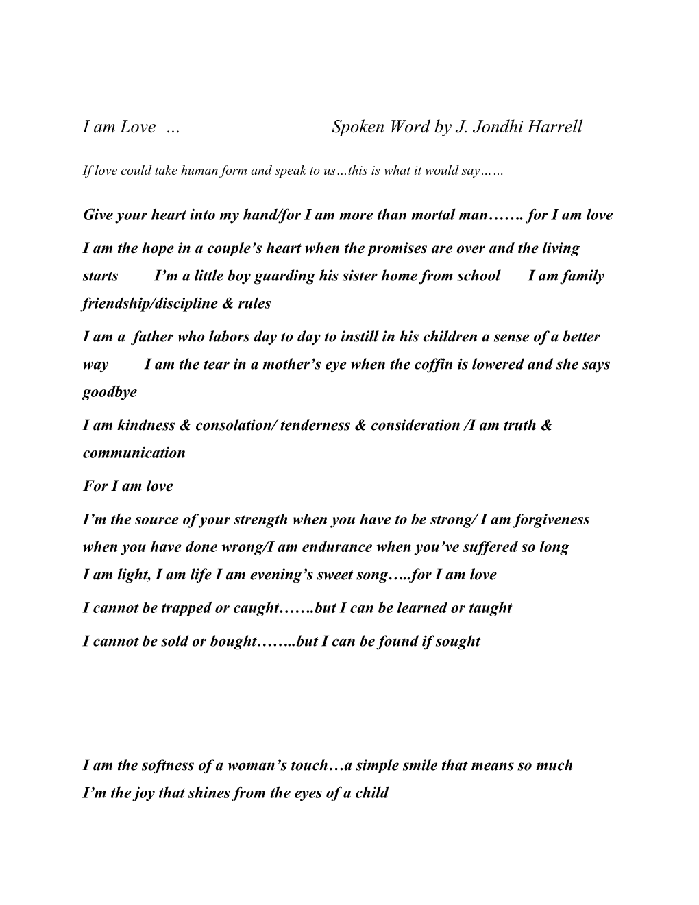 I Am Love Spoken Word by J