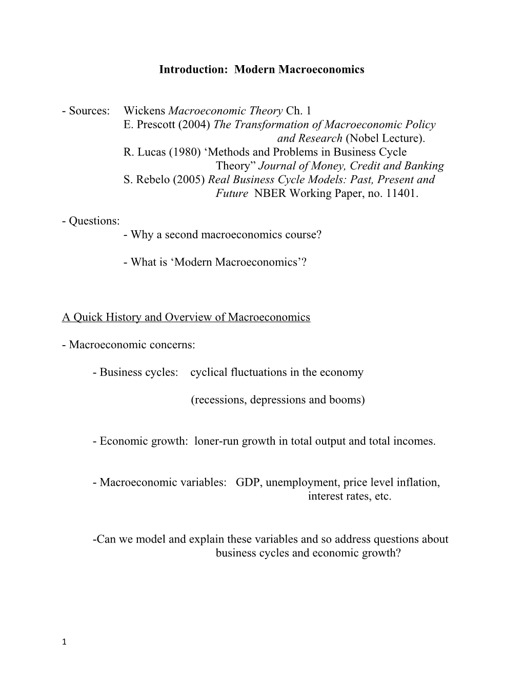 Introduction: Modern Macroeconomics s1