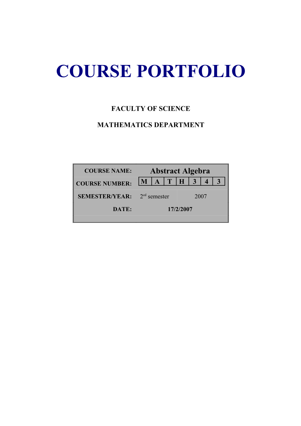 Course Portfolio