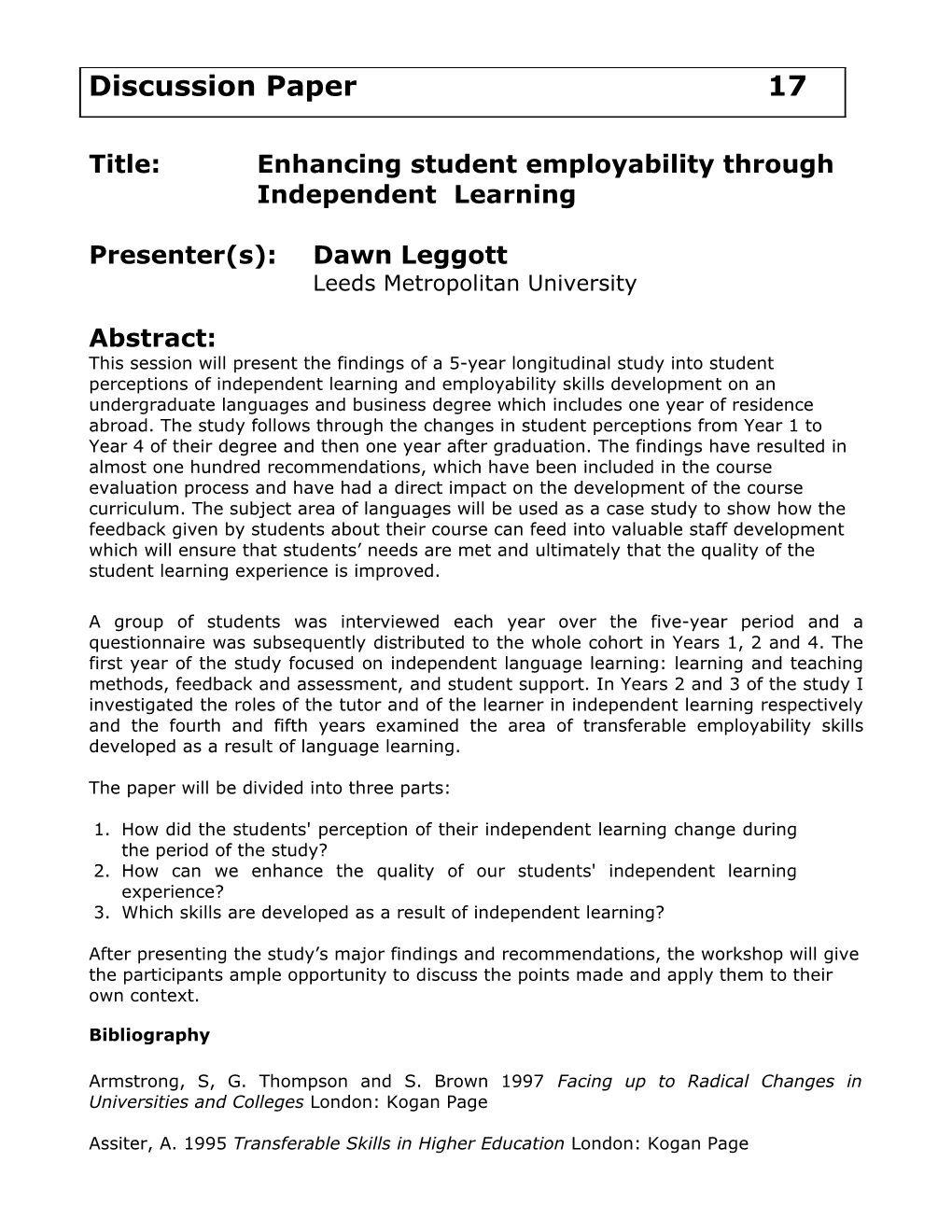 Title: Enhancing Student Employability Through Independent Learning