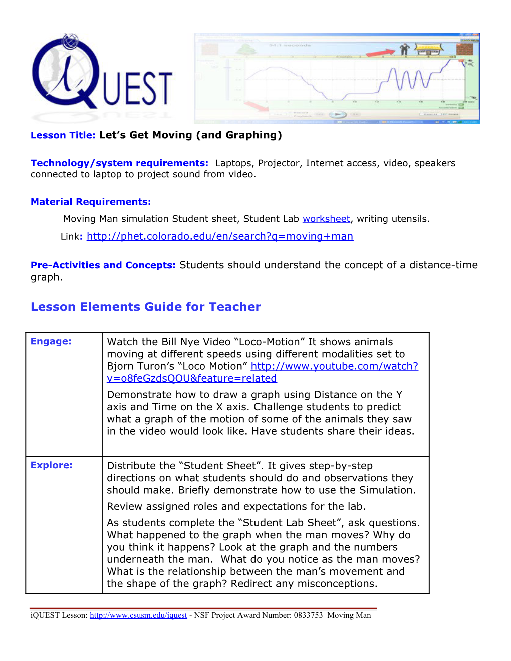 Lesson Title: Let S Get Moving (And Graphing)